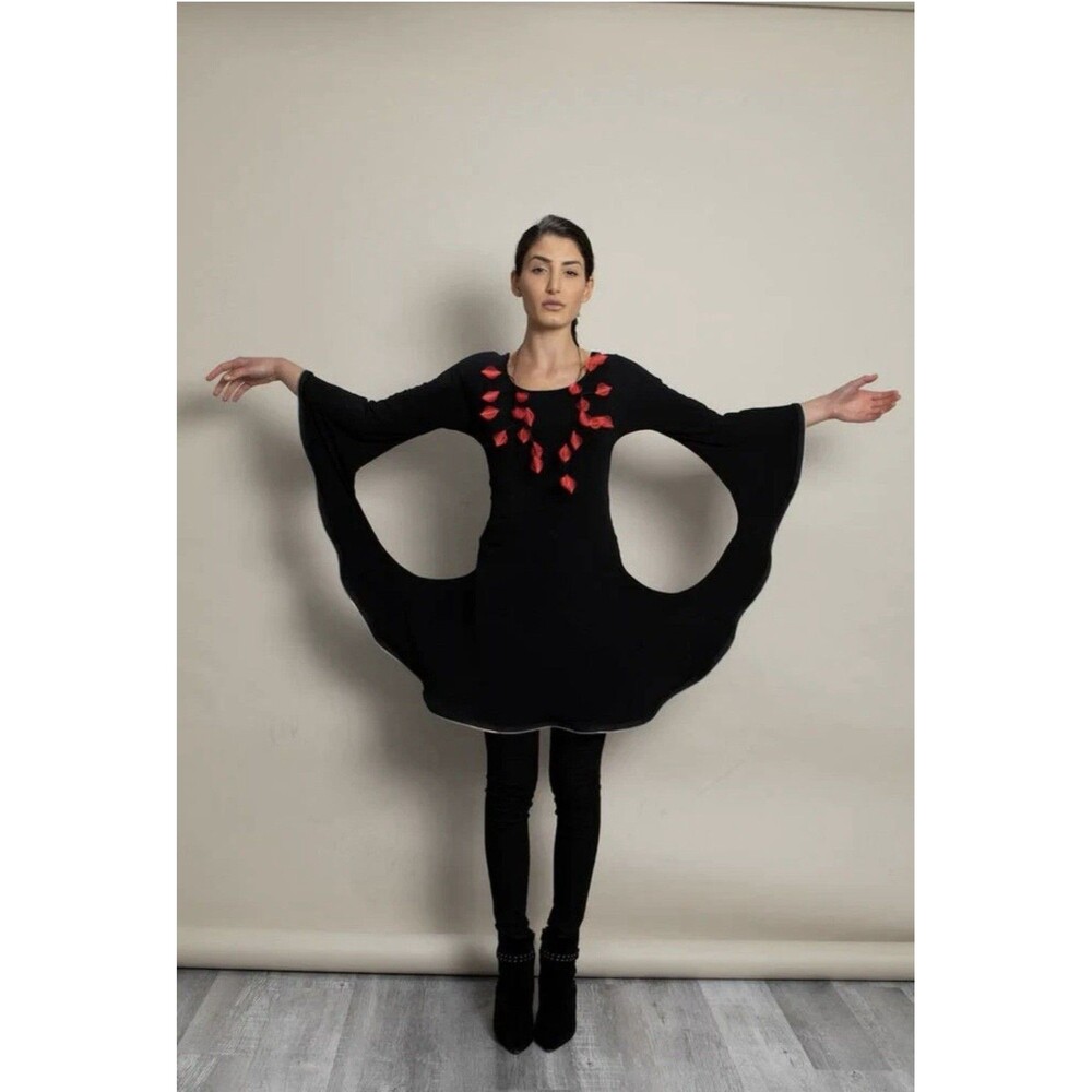 Sohung Design AvantGarde ITY Black Sculptural Zipper Fun Original Crazy Dress XS